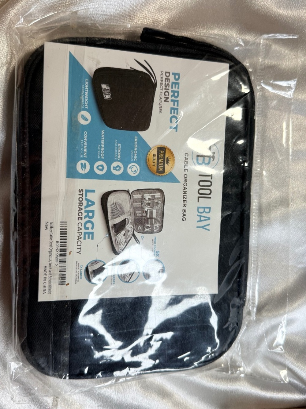 Tool Bay Cable Cord Organizer Bag Large Electronics Travel Case Black New